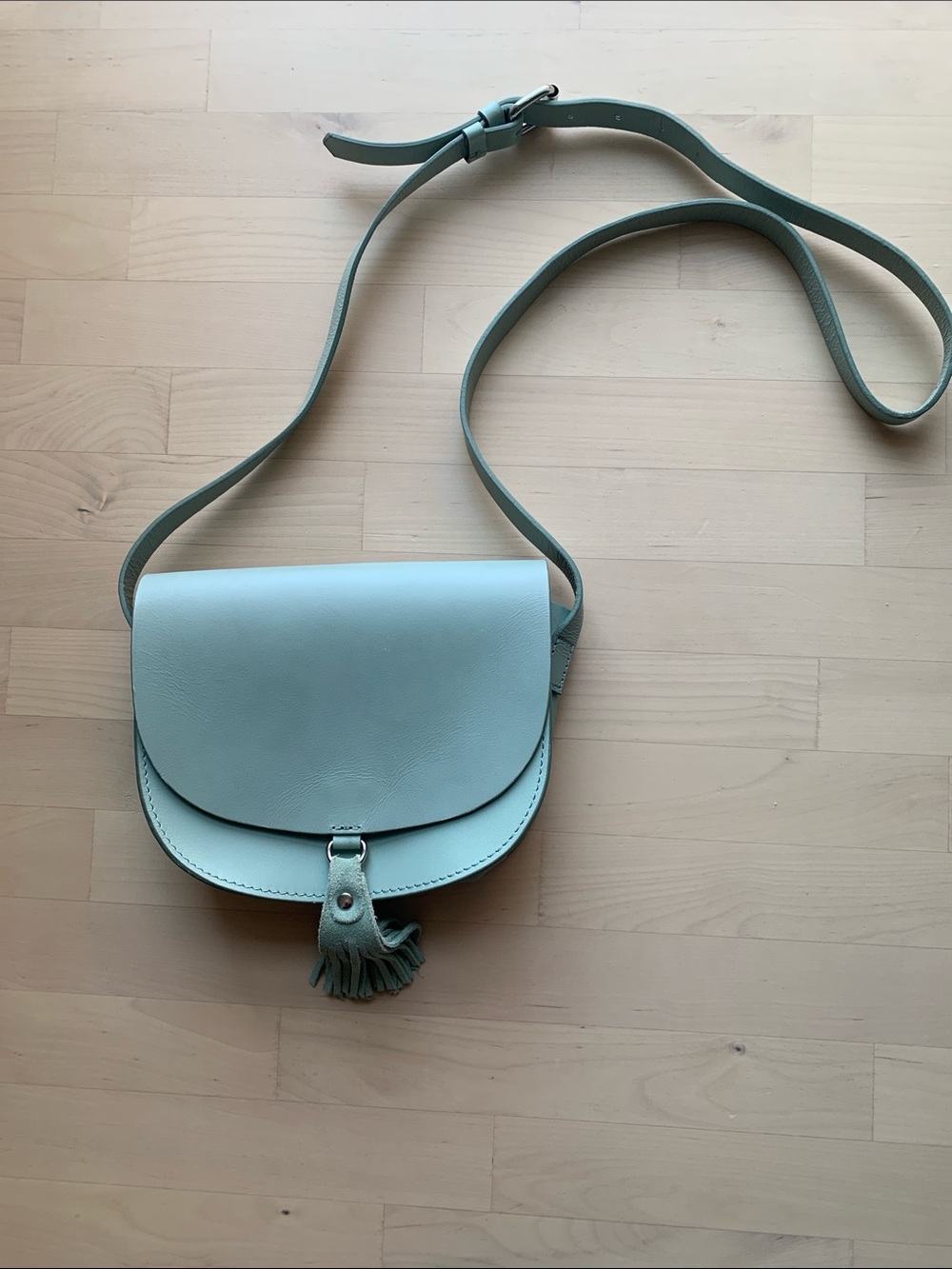Zara Mint Green  100% real Leather Saddle Crossbody with Tassel
